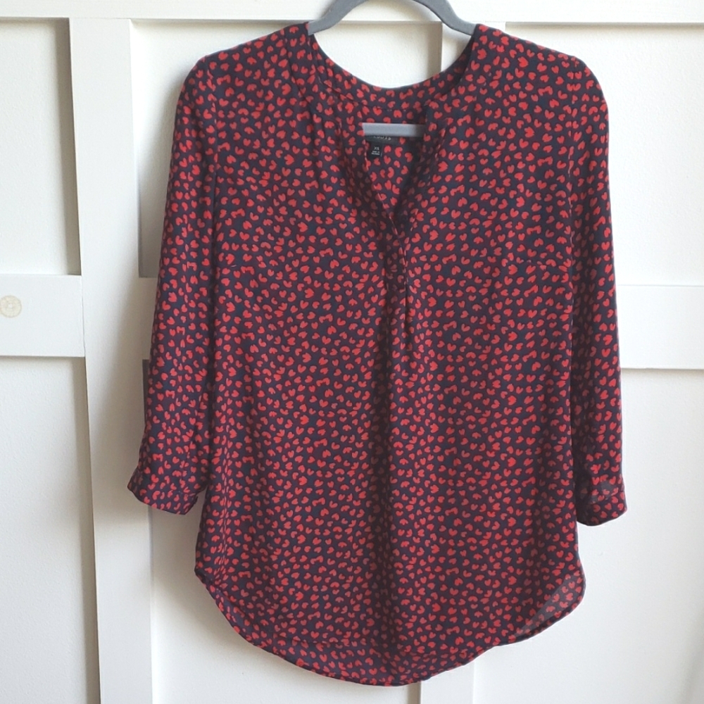 Talbots Stylish Black with Red Hearts Women's Top Sz XS